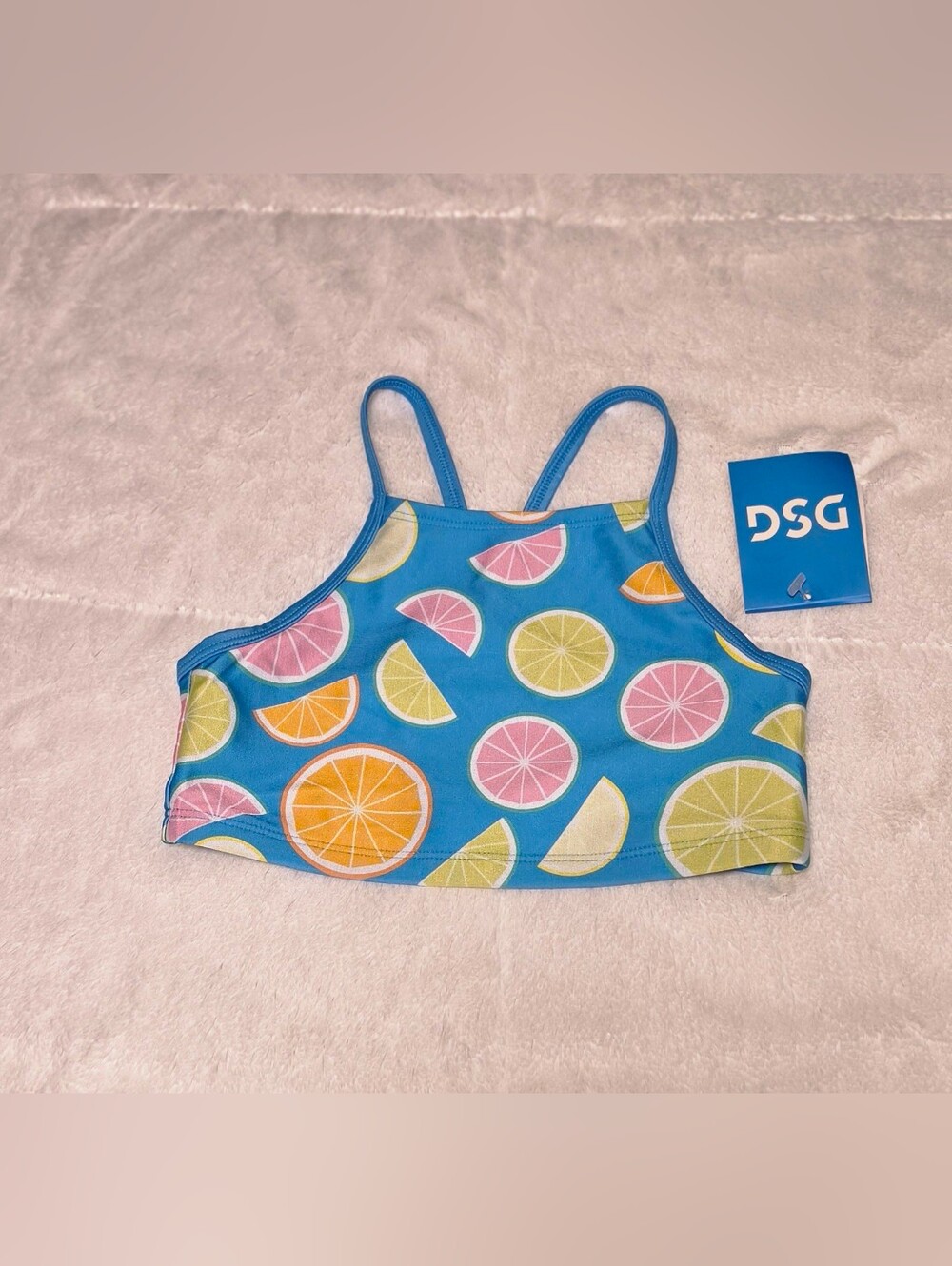 DSG Blue Citrus Slice Crop Tank Kids Swim Top (S4-15)